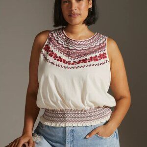 Linni Smocked Embroidered Top (from Anthropologie) - Plus - 2X